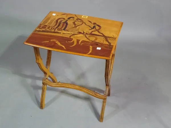 Galle; an early 20th century specimen inlaid small table, previously from a nest of three, 44cm wide x 52cm high.    H6