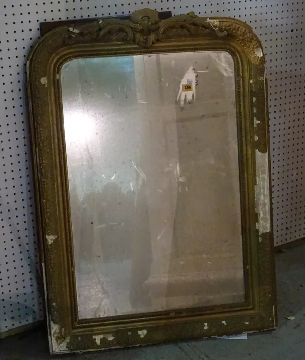 A 19th century gilt framed arch top rectangular wall mirror, 76cm wide x 105cm high.   HANG