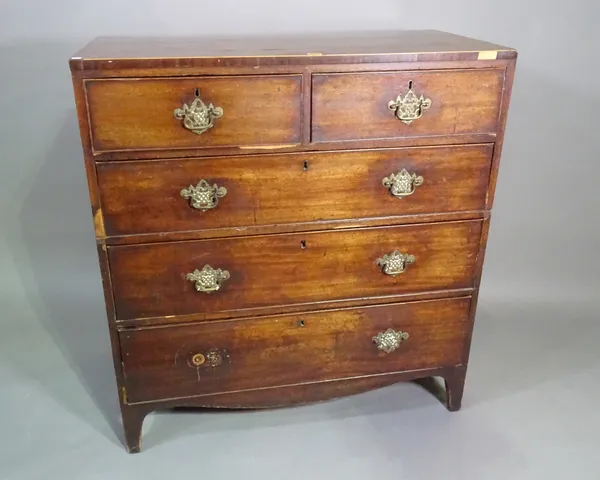 A George III mahogany two part chest of two short and three long graduated drawers, 100cm wide x 106cm high. L7