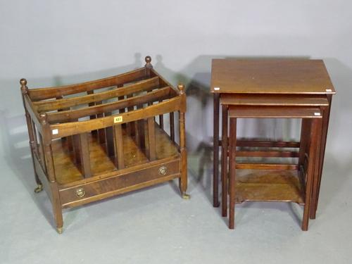 A Regency style mahogany single drawer three division Canterbury, 56cm wide x 55cm high and a nest of three 20th century mahogany tables, the largest
