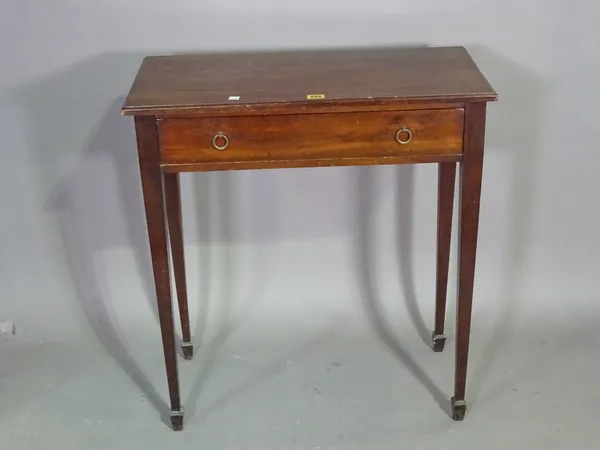 A 19th century mahogany single drawer side table on tapering supports, 68cm wide x 75cm high.  J9
