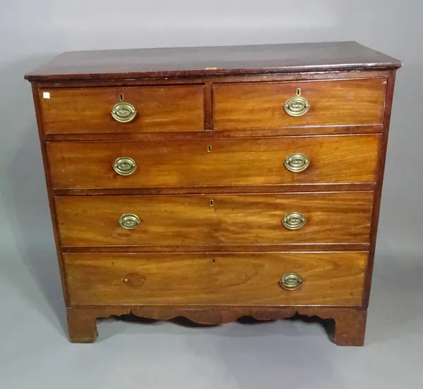 A George III mahogany chest of  two short and three long drawers on bracket feet, 109cm wide x 100cm high.   L7