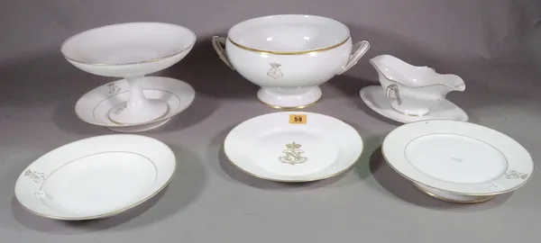 A 19th century white porcelain part dinner service with gilt decoration.  S2T
