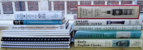 A small quantity of horological books including V. Mercer, Edward John Dent and his Successors, 1977; Dawson, Drover & Parkes, Early English Clocks, 1
