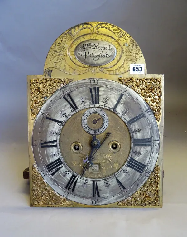 A George III 12in. arched brass dial longcase clock movementBy William Avenell, PetersfieldWith five-pillar movement and internal countwheel strike