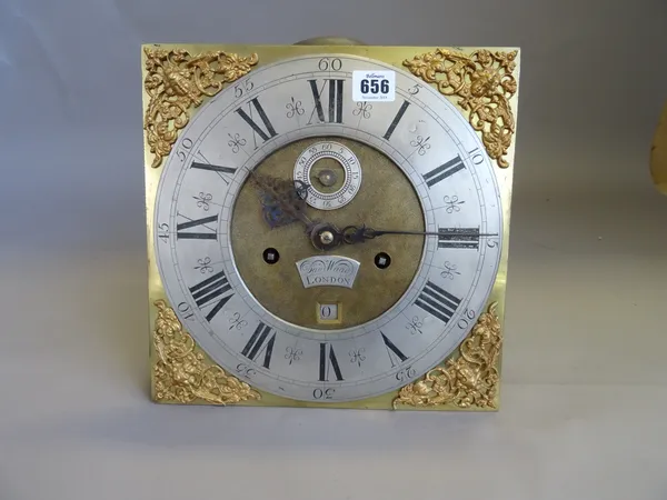 An 11in. square longcase clock movement Signed Daniel Wood, London