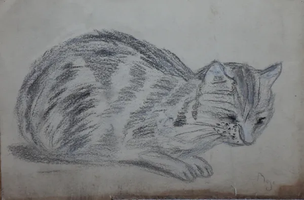 Follower of Paul Maze, Study of a cat, pencil; Landscape, watercolour, both bear signature or initials, both unframed, the larger 27cm x 40.5cm.  CAB