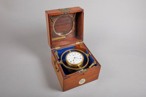 JOHN ROGER ARNOLD, No. 393A Regency mahogany brass-mounted eight-day marine chronometerBy John Roger Arnold, London No. 393, circa 1812The two-tier ca