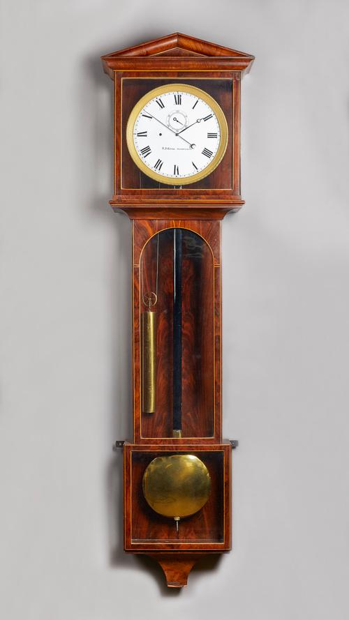 A Rare and unusual mahogany and boxwood outlined wall regulatorInscribed R. J. Catons Improvement, Second half 19th CenturyThe architectural case with