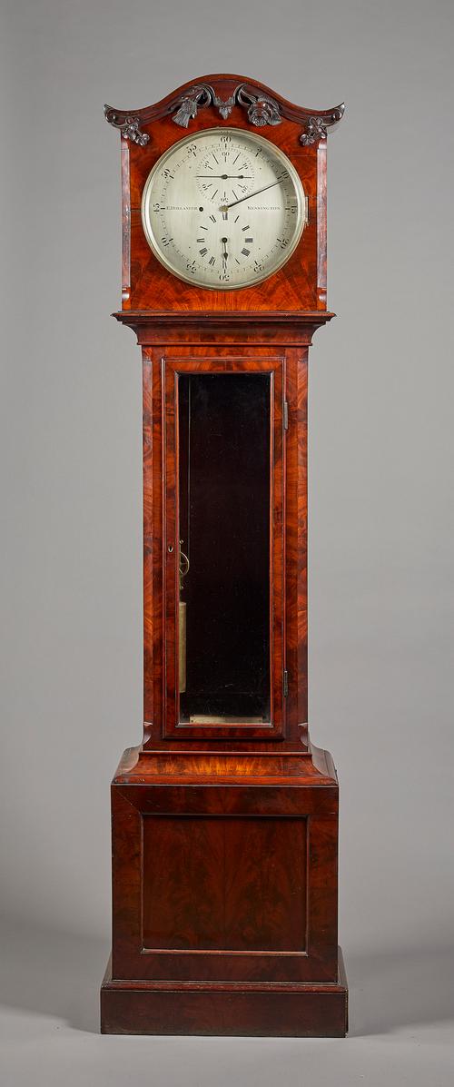 An Early Victorian Scottish mahogany regulatorInscribed E. Hollander, Kensington, circa 1850The swept pediment above carved thistle and rose, with cir