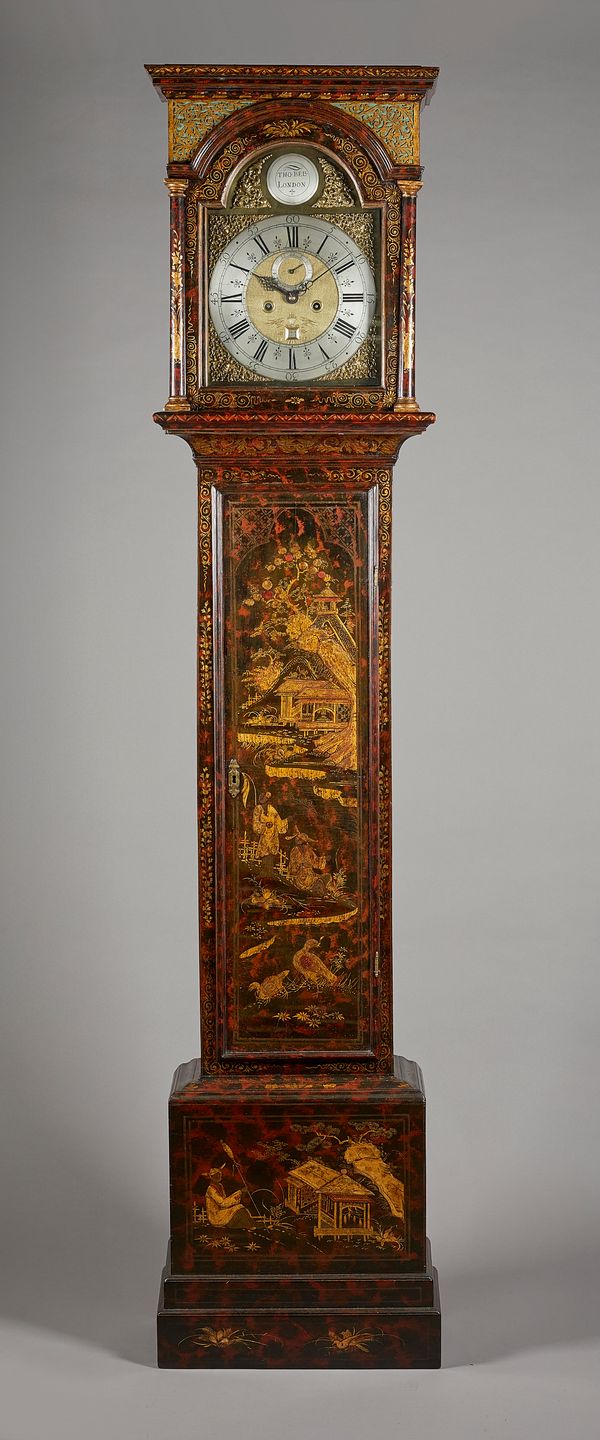 A George III parcel-gilt and faux tortoiseshell lacquer longcase clockBy Thomas Bell, London, mid 18th Century and laterThe pediment with a moulded co