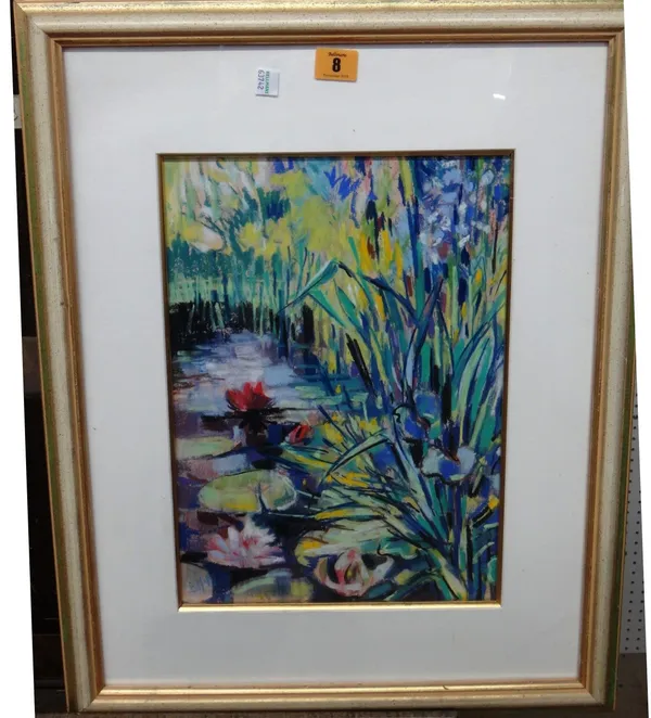 B. McMillan (20th century), Lily pool, pastel, signed, 36cm x 26cm.  M1