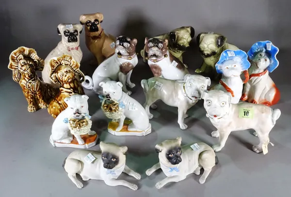 A quantity of Victorian and later ceramic models of pugs, mostly pairs, (qty). On behalf of the Pug Dog Welfare & Rescue Association.   S2M