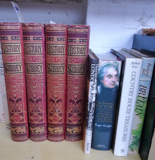 Brayley (W.E. & Edward Walford, Ed.) History of Surrey, 4 vol., 4 engraved titles, 3 coloured maps, 72 engraved plates including 2 double paged, origi