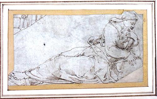 Circle of Perino del Vaga, St Luke, pen and ink, unframed, 8cm x 14.5cm.