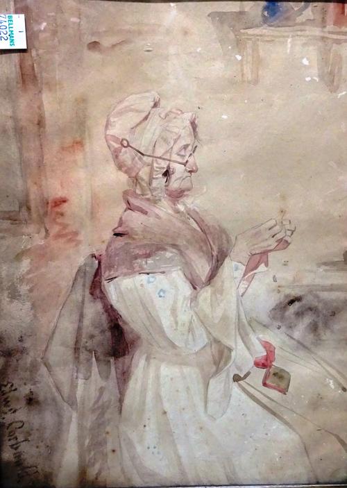 Edward Henry Corbould (1815-1905), Threading the needle, watercolour, signed, 31cm x 23cm.