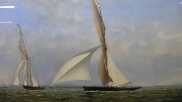 Josiah Taylor (fl.1846-1877), Cutter Yachts of the Royal Thames Yacht Club, racing, watercolour, signed and dated 1863, 37cm x 58cm.