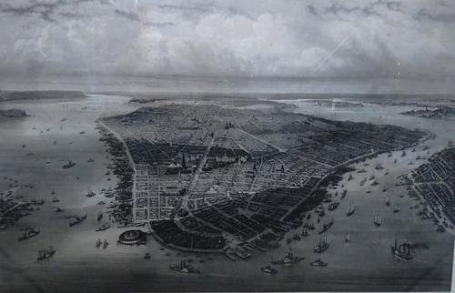 J Heine Kummer and Dopler, New York: A Birds Eye view, engraing by Himly, 1851, 70cm x 99cm.