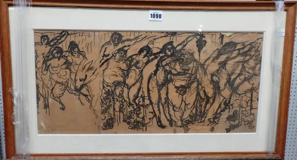 Emile Henri Bernard (1868-1941), Bacchanale, pen and ink, signed and dated 1888, 25cm x 53cm.