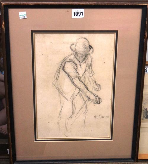 Attributed to George Clausen (1852-1944), Study of a man, pencil, bears a signature, 31cm x 20.5cm.4474