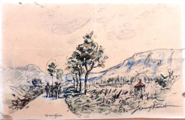 Follower of Johan Barthold Jongkind, A group of eight landscapes, watercolours and one drawing, most bear signatures, all unframed, various sizes.(8)4