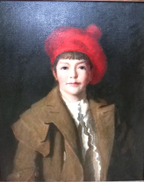 Attributed to Dermod O' Brien (1865-1945), Portrait of a child wearing a red Tam O' Shanter, oil on canvas, 60cm x 50cm.