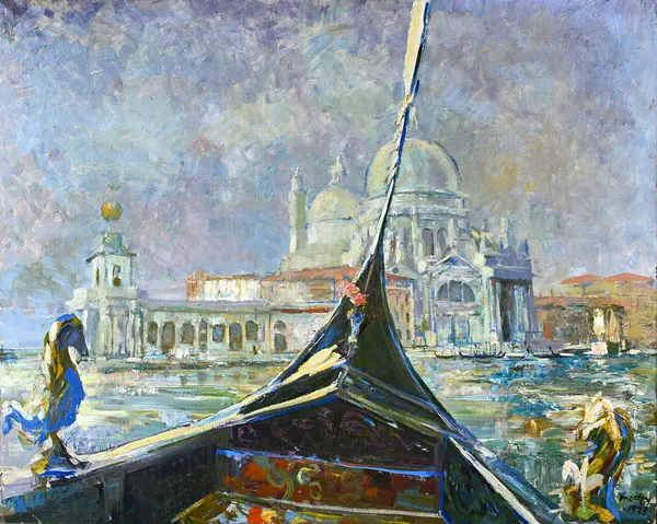 Charles Mozley (b.1948), Approaching Santa Maria della Salute by Gondola, Venice, oil on canvas, signed and dated 1978, 101cm x 126cm. DDS Illustrated