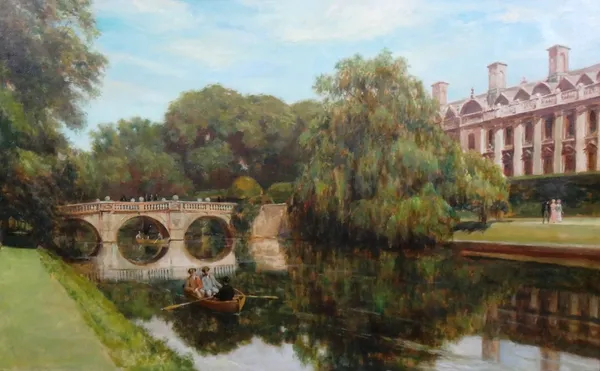 English School (early 20th century), Clare College, Cambridge, oil on canvas, 54cm x 90cm.