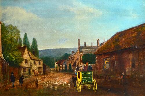 Attributed to Ignatius Fraser (19th century), Celerity: The Winchcomb, Cheltenham and London Coach passing through Prestbury near Cheltenham in Glos,