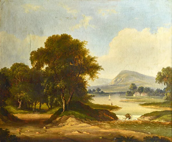 Edwin L Meadows (fl.1854-1872), Wooded river landscape, oil on canvas, signed, 50cm x 60cm. Illustrated