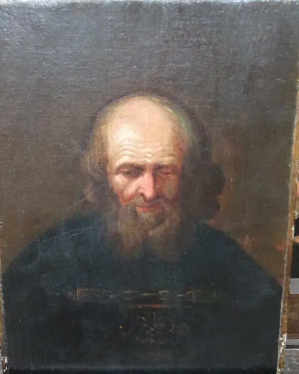 Manner of Rembrandt, Portrait of a bearded man, oil on canvas, unframed, 28cm x 21cm.