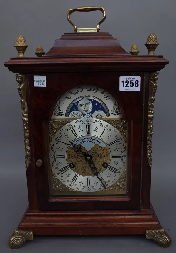 A modern walnut cased Vienna regular mantel clock (35cm high), a French gilt metal and porcelain mounted mantel clock (32cm high), a mahogany cased Ar