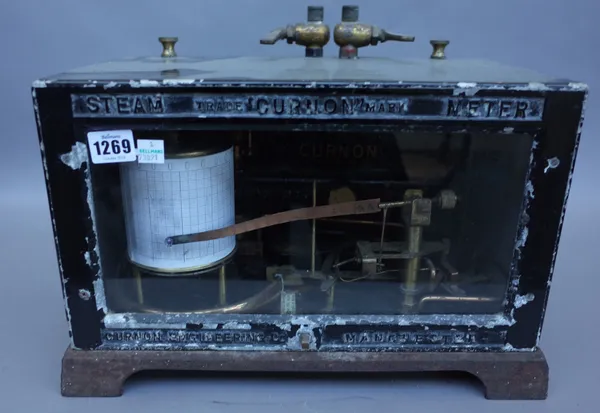 A 'Curnon' barograph steam meter, 'Curnon Engineering Co Manchester', housed in an ebonised metal case, 39cm wide.