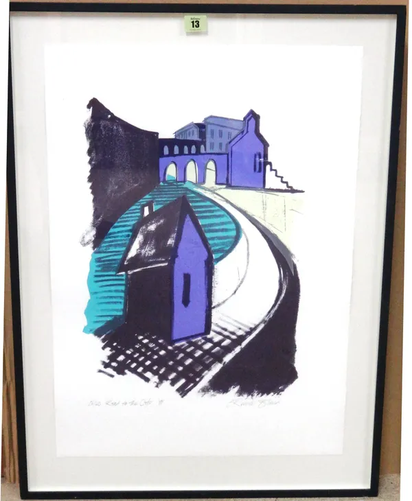 Claudia Rivers-Bland (20th century), Road to the city, colour screenprint, signed, inscribed, dated '91 and numbered 16/40, 64cm x 45cm.  M1