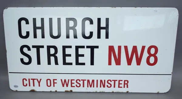 A London enamel street sign 'CHURCH STREET NW8 CITY OF WESTMINSTER', 86cm x 45cm.