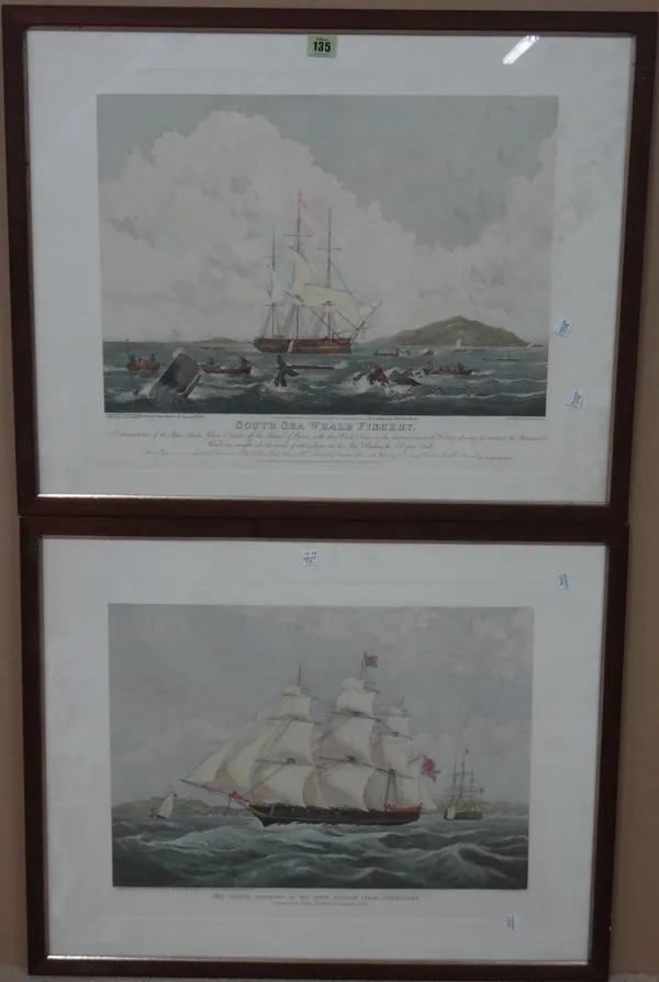 After William J. Huggins, South Sea Whale Fishery; The Samuel Enderby, a pair, two aquatints with hand colouring, each 41cm x 53cm.(2) H1