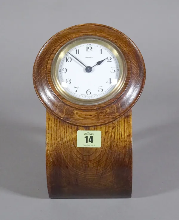 An oak cased miniature drop dial timepiece. 16cm tall, 24cm wide.  CAB