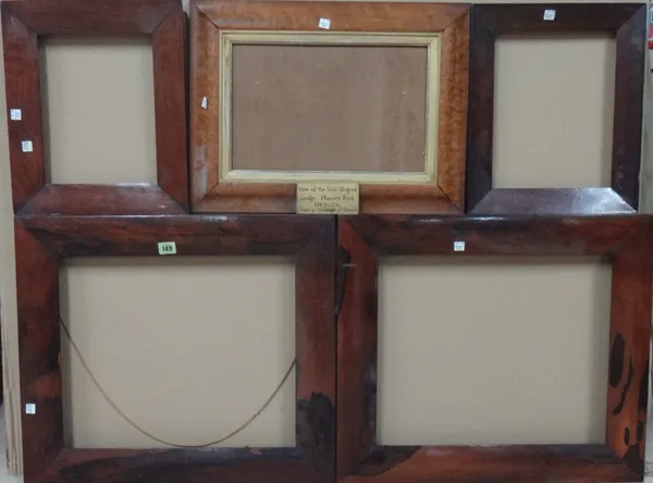 A group of five 19th century frames, including a pair of rosewood veneered frame, one in bird's eye maple and further two rosewood frames, the larger