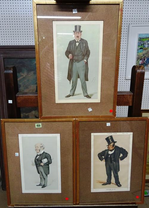 A group of seven prints and engravings, including three Vanity Fair prints, 'A Leicestershire Burst' after C. Lorraine Smith, A Perspective view of th