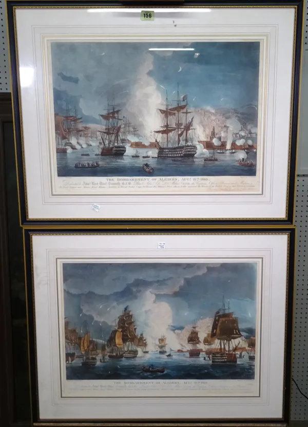 After Thomas Whitcombe, The Bombardment of Algiers, a pair of aquatints by Thomas Sutherland, with hand colouring, each 37cm x 51.5cm.; together with