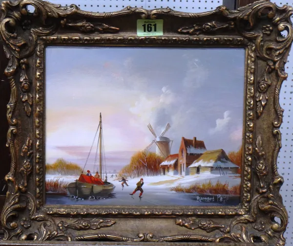 Bernard Page (20th century), Dutch winter landscape, oil on board, signed, 20cm x 23.5cm.  H1