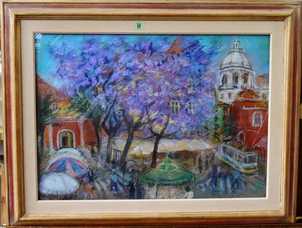 Marcia Gibson-Watt (20th century), Jacaranda tree, Lisbon, pastel and acrylic, signed with monogram and dated '97, 49cm x 69cm. DDS  M1