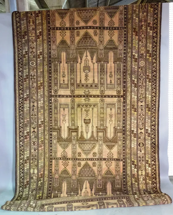 A North West Persian carpet with arches, 445cm x 200cm.  E4