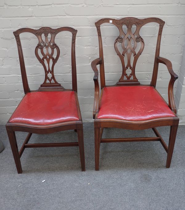 A set of eight George III style mahogany dining chairs with pierced splat back on square supports, to include a pair of carvers, (8).