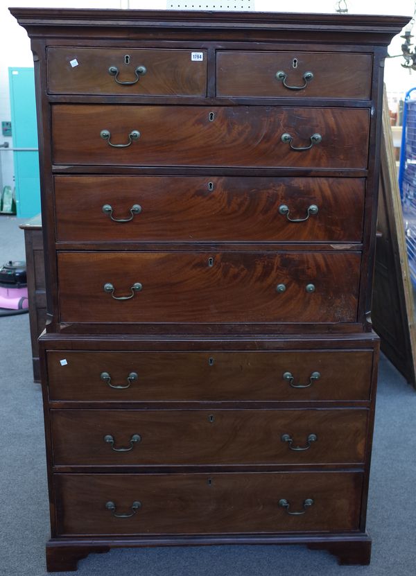 A George III mahogany detached chest of two short and six long graduated drawers, 111cm wide x 177cm high x 56cm deep.