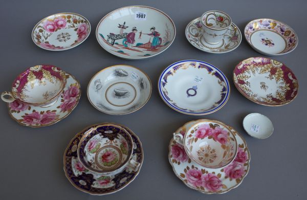 A group of English porcelain, late 18th/early 19th century, comprising; a Worcester saucer dish panted with Oriental figures, 20cm. diameter; a Lowest