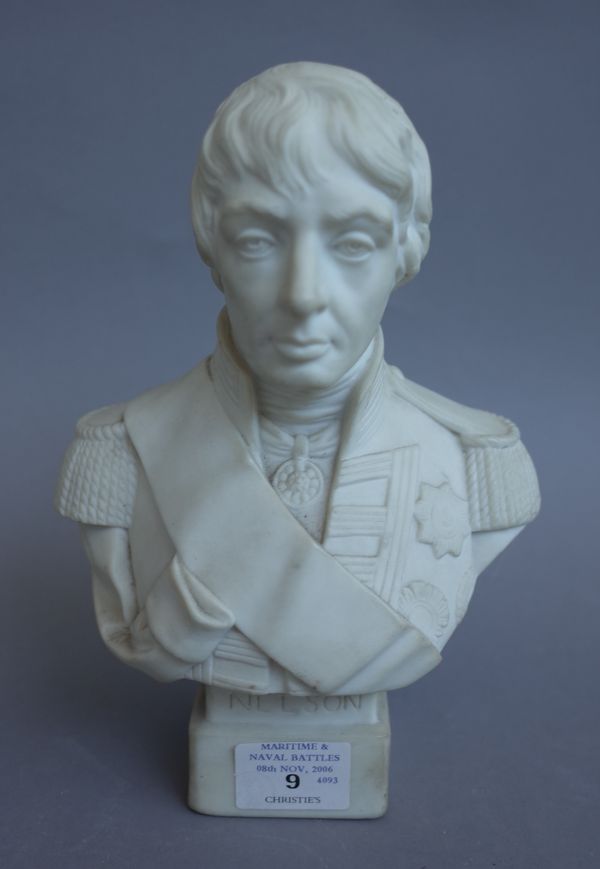 A Robinson and Leadbetter Parian bust of Nelson, 20cm high.