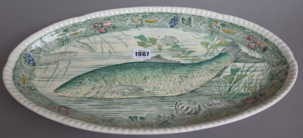 A Spode earthenware fish service, 20th century, transfer printed with fish comprising an oval platter and eight circular plates (23.5cm diameter) (9)