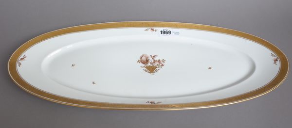 An extensive Royal Copenhagen porcelain part dinner and tea service decorated in the 'Pink Roses' pattern comprising; an oval fish platter (61cm wide)