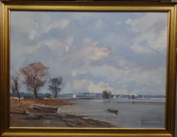 Peter Gilman (1928-1984), Landscape; Estuary scene, a pair, oil on board, both signed, each 44cm x 60cm.(2)  F1